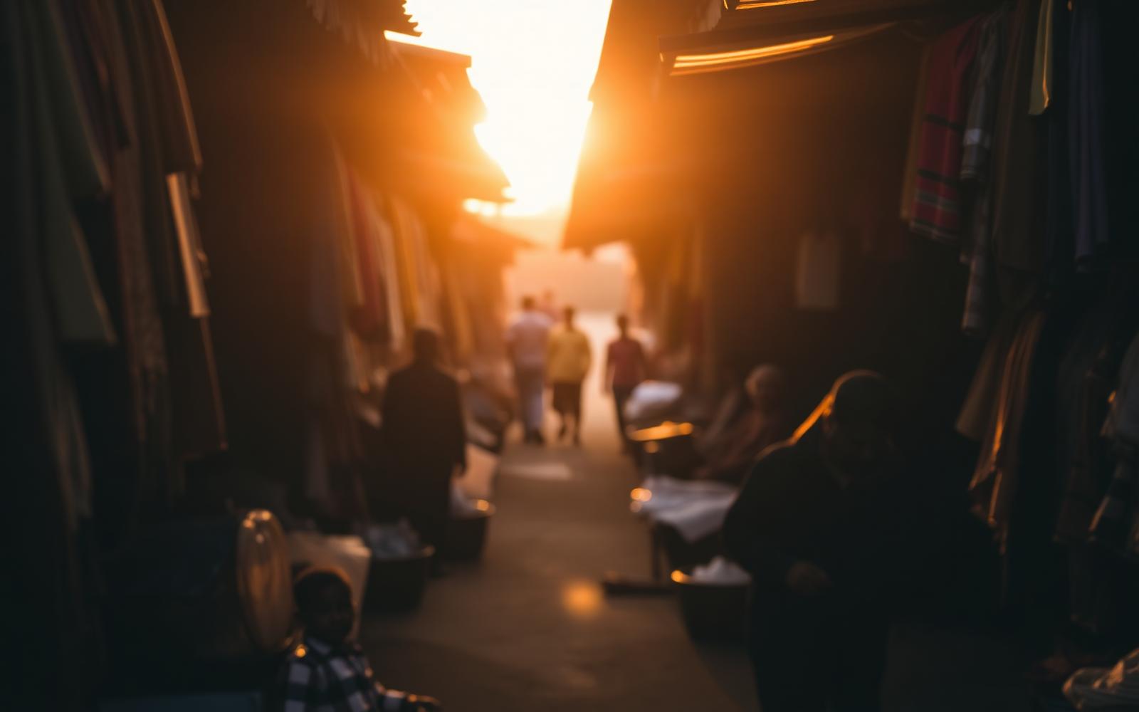 Belebte Marktszene im Sonnenaufgang